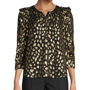 REBECCA TAYLOR Black Gold Metallic Leopard Top
